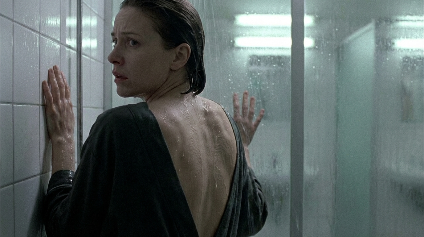 Medical horror: institutional shower with visceral tension