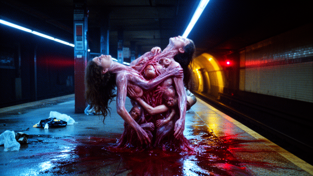 Platform Split: body horror birth-fusion on subway platform