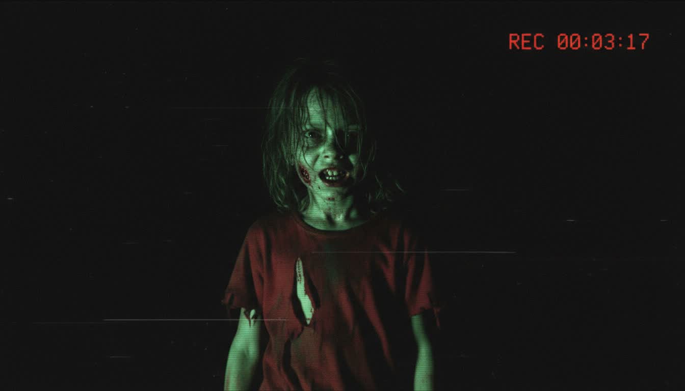 Zombie child in night vision, found footage horror